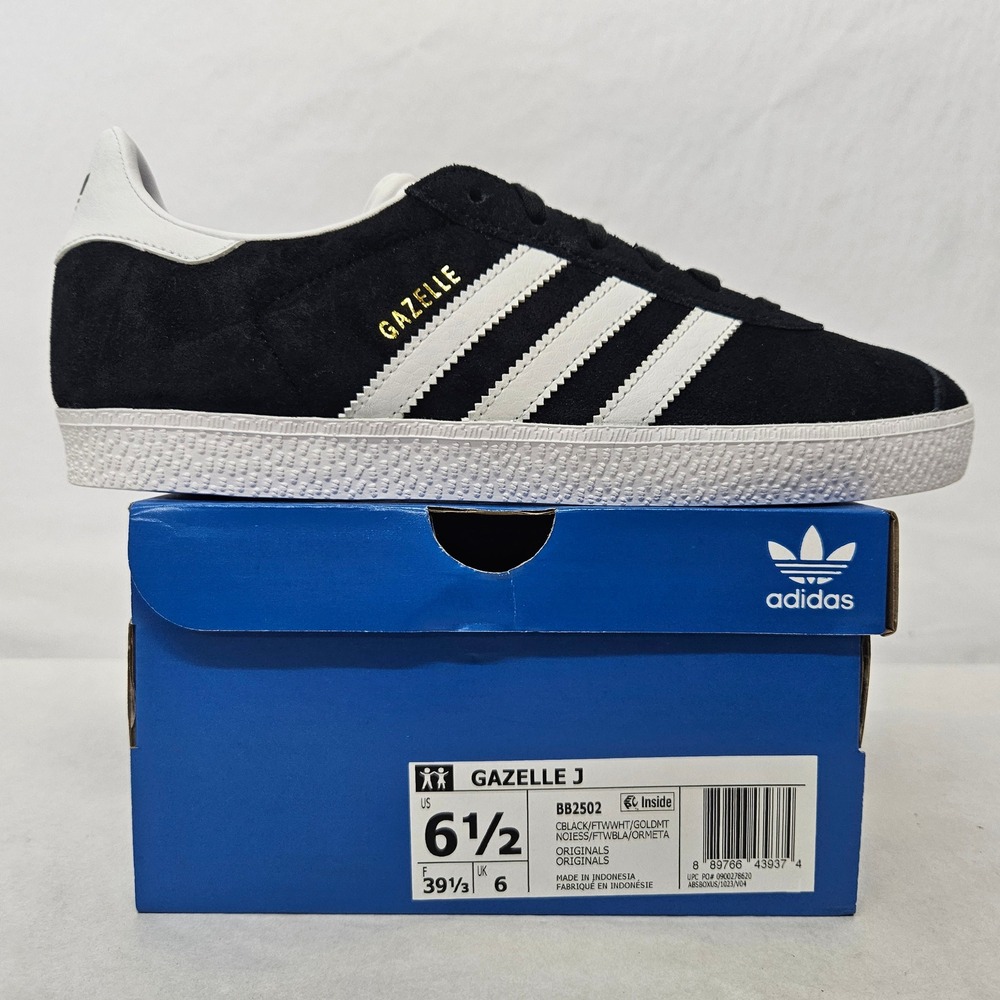 Adidas Gazelle J Casual Sneakers BB2502 Core Black Whiteโ Gold Kids Size 6.5